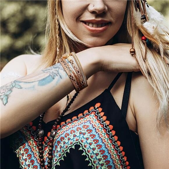 Boho Leather Wrap Bracelets for Women - Stackable Cuff Bangle with Beads - Picture 3 of 7